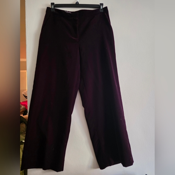 Zara Velvet Wide Leg Pants ZW Maroon Sz L Bnwt - Picture 7 of 13